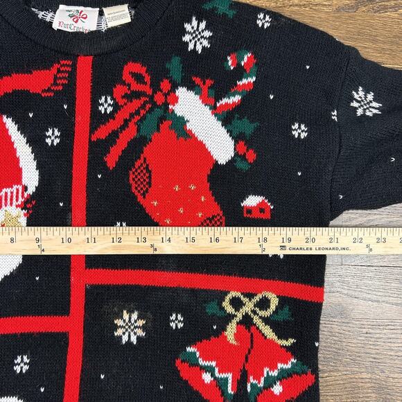 Vintage NutCracker Christmas Sweater Womens Medium Black Holiday Teddy Bear 90s - Picture 5 of 8